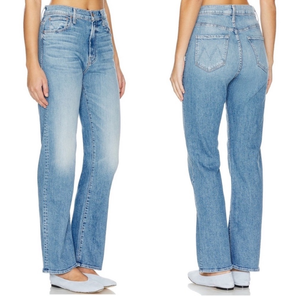 MOTHER Light Blue Flare Wide Leg Jeans with Faded Effect
